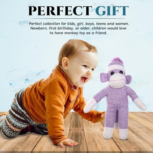 Plushland Adorable Sock Monkey, The Original Traditional Hand Knitted Stuffed Animal Toy Gift-for Kids, Babies, Teens, Girls and Boys Baby Doll Present Puppet (16'' Purple) thumbnail 5