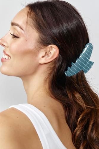 Almere Hair Claw Clip, Striped and Camo Pattern, Women's Hair Accessories for Thick or Thin Hair, 4 inch No-Slip (Blue Thin Stripe) thumbnail 5