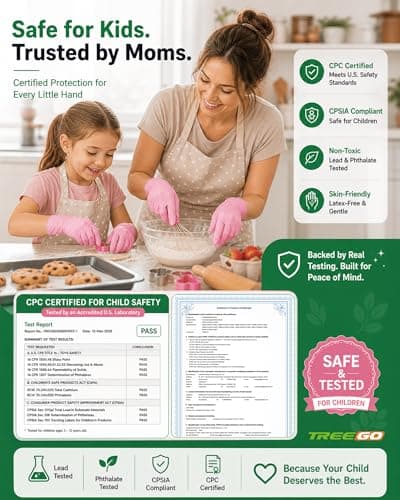 TREEGO Kids Disposable Gloves for Ages 4–8, Pink Kids Nitrile Gloves Food Safe Latex & Powder Free for Crafts, Baking, Tie Dye & Art Projects, XS 50 Count thumbnail 8