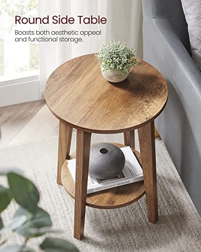 VASAGLE MAEZO Collection - Side Table, 2-Tier Small Round End Table, Nightstand with Tapered Legs, Curved Transitions, for Small Spaces, Living Room, Bedroom, Honey Brown ULET283T41 thumbnail 4