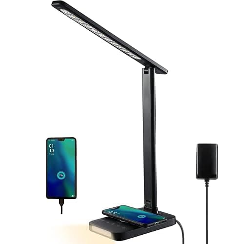 VAVOFO LED Desk Lamp with Fast Charger, USB Charging Port, Desk Light for Home Office with 5 Brightness Levels, Touch Control, 30/60 min Auto Timer, Eye-Caring Dimmable Table Lamp with Adapter - Image 1