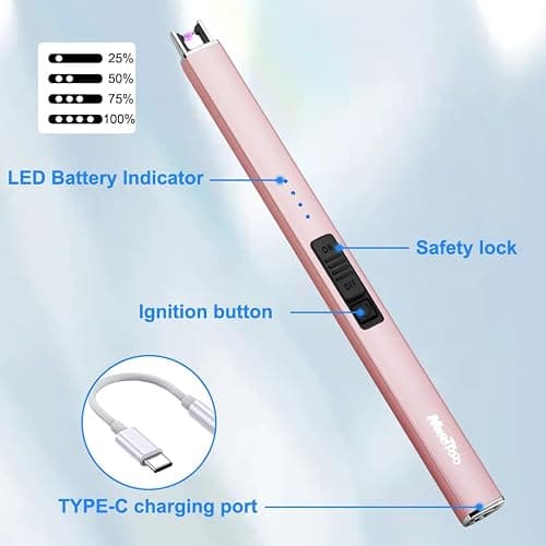 MeeToo Electric Candle Lighter Rechargeable Type-C - Gifts for Wife Men Women Nana, USB Plasma Arc Windproof Lighters for Candle Christmas Camping Kitchen Rose Gold thumbnail 4