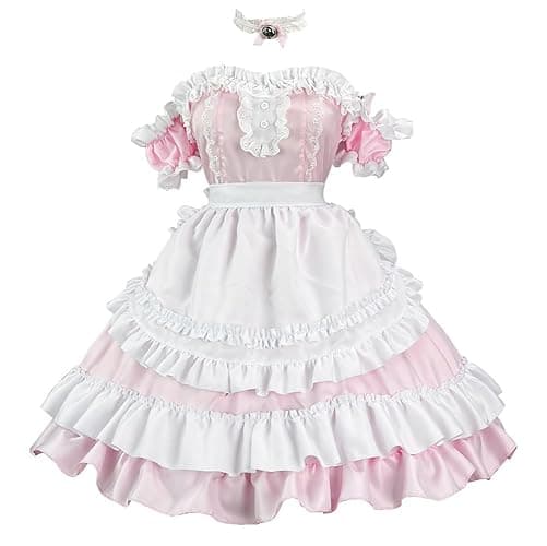 XYGJZ Sweet Lolita Dress for Women Off-Shoulder Ruffled Layered Maid Costume Cosplay Dress - Image 1