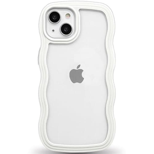 Anuck for iPhone 13 Case Wavy Edge Clear Back Design, Anti-Slip Grip Cute Wave Curly Frame Shape Shockproof Soft TPU & Hard Bumper Protective Phone Case Cover for Women Girls, White thumbnail 2