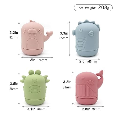 PandaEar 4 Pack Silicone Bath Toys for Babies 0-6 6-12 Months, Mold Free Bathtub Toys for Toddlers Kids Infant, Non Toxic Swimming Shower Toys for Toddlers 1-3 thumbnail 3