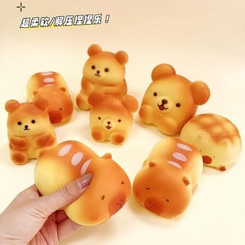 Squishy Toys, Cute Bread Toast Bear Sqweezy Slow Rising, Soft Squishies Party Favors for Anxiety Stress Relief, Original Sensory Fidget Squeeze Novelty Relax Toy and Gift for Adults-Bear thumbnail 3