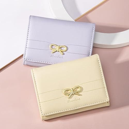 RNIEGA Small Wallets Girls Cute Coquette Bow Wallet Women Aesthetic Credit Card Holder with ID Window, Cream Yellow thumbnail 7