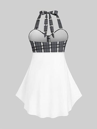 ROSE GAL Womens Plus Size Curve Halter Plaid Skull Print Backless Gothic Modest Tankini Swimsuit Set thumbnail 3