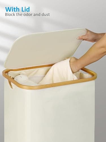 efluky Laundry Basket with Wheels, Tall Rolling Laundry Hamper with Lid and Removable Bag, Aesthetic Dirty Clothes Hamper on Wheels for Laundry Room, Bedroom, Dorm and Bathroom, 100L Beige - Beige - 100L thumbnail 3