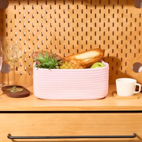 MiniArk Small Storage Baskets for Organizing | Closet Organizer Bins | Shelf Toy Basket | Woven Rope Baskets | Cube Decorative Box | Shallow Basket | 13x8.5x5.1” | 4 Packs Light Pink thumbnail 5