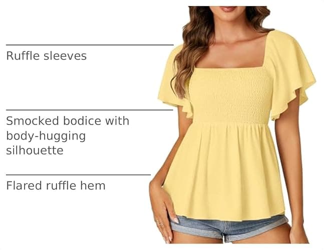LYANER Women's Square Neck Cute Peplum Top | Ruffle Smocked Short Sleeve Ruched Flowy Casual Babydoll Blouse Top Shirts thumbnail 4