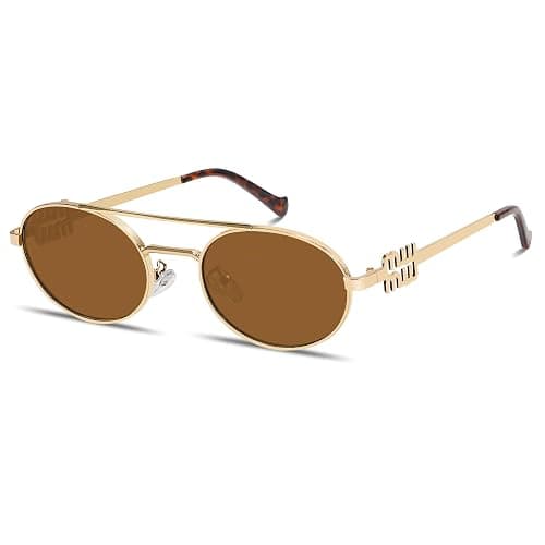 Retro Oval 90s Metal Sunglasses for Women, 2025 Trendy Chic Narrow Gold Sun Glasses Fashion Sunnies - Image 1