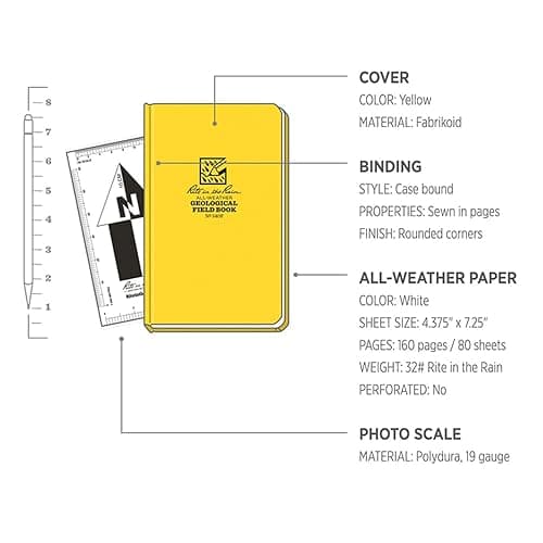 Rite in the Rain Weatherproof Hard Cover Notebook, 4.75" x 7.5", Yellow Cover, Geological Pattern (No. 540F) thumbnail 7