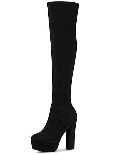 Perphy Platform Chunky Heel Over the Knee Thigh High Boots for Women - 9 - Black