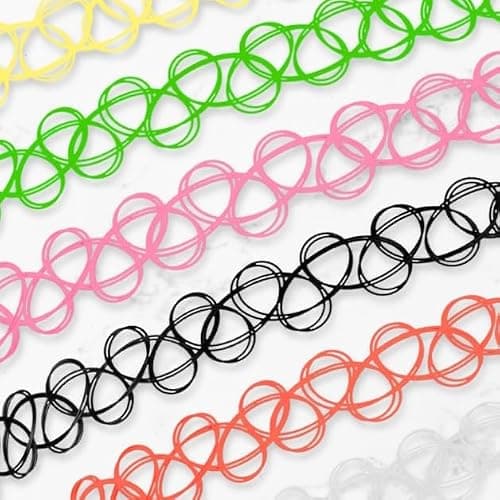 BodyJ4You 12PC Tattoo Choker Necklace - 90s Accessories 2000s Jewelry Y2K Fashion Vintage Trendy - Rainbow Goth Black Pink Green Blue White - Adjustable Stretchy Elastic Necklace Summer Vacation Set thumbnail 3