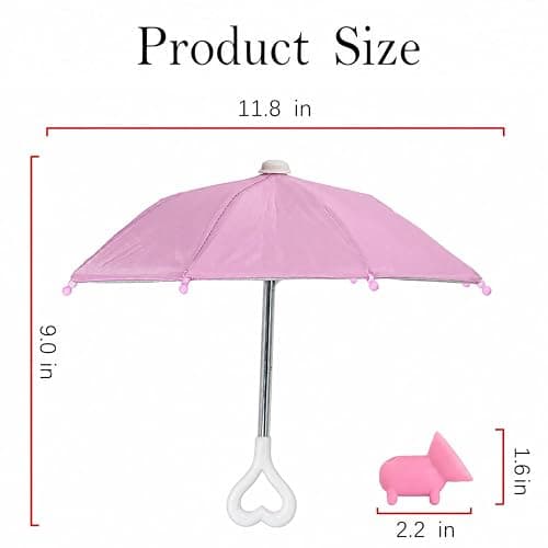 Phone Umbrella for Sun Shade with Heart Handle & Cute Piggy Suction Cup | Phone Sun Shade & Rain Protector, Universal Adjustable Suction Cup Stand, Sun Visor Phone Holder for Travel, Camping, Beach thumbnail 2