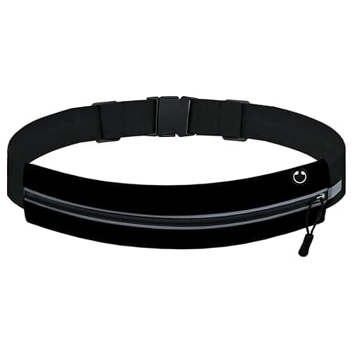 Qdfmkac Running Belt, Water Resistant Nylon Spandex, Fits 23-32 Inch Waists | No-bounce secure fit, expandable pocket fits 7" phones, Inbuilt headphone jack, reflective, for running, gym, cycling, travel - Image 1