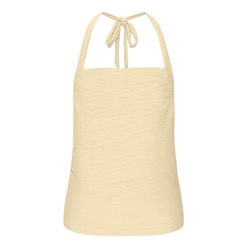 Wome's Ruched Halterneck Y2K Crop Tops Tie Back Sleeveless Slim Fit Cami Top Teen Girls Textured Square Neck Shirts thumbnail 3