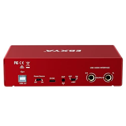 EBXYA 2i2 USB Audio Interface for PC Recording, 24-bit/192kHz Plug and Play USB Interface +48V Phantom Power for Music, Studio, Guitar, Podcast, Streaming(Metallic Red) thumbnail 9