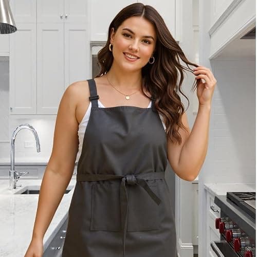 Kuche Shields Basic Kitchen Aprons For Women With Pockets For Cooking Grilling Bbq, Chef White Apron For Adults thumbnail 8
