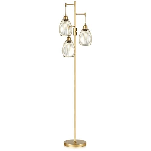 Torondo Dimmable Floor Lamp, Industrial Floor Lamps for Living Room, Gold Tree Lamp Standing Lamp Tall Lamps with 3 Elegant Teardrop Cage Head & 800 Lumens LED Bulbs for Living Room Bedroom Office thumbnail 9