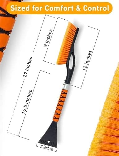 EcoNour 27" Aluminum Ice Scrapers for Car Windshield | Car Snow Scraper Window and Snow Brush with Ergonomic Foam Grip Winter Accessories (Orange) thumbnail 2
