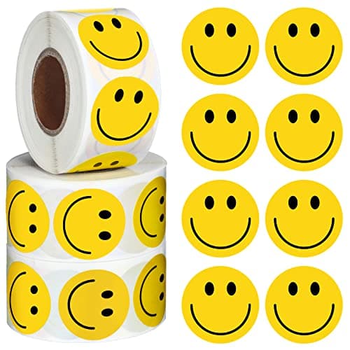 1500 Pieces Happy Smile Face Decal Small Happy Face Decal Mini Motivational Stickers Colorful Incentive Stickers Behavior Chart Stickers for Student (Yellow, 1 Inch) - Image 1