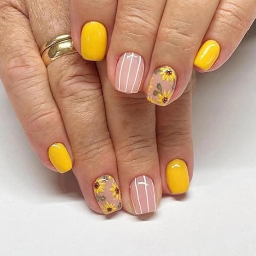 6 Packs (144 Pcs) Flower Press on Nails Short Square Fake Nails Spring Nails Press ons Floral False Nails with Design Glue on Nails Full Cover Artificial Acrylic Stick on Nails for Women Manicure thumbnail 2