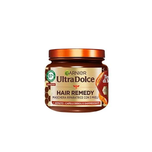 Garnier Ultra Dolce Tesori di Miele, Maschera Riparatrice Per Capelli Danneggiati, 97% Origine Naturale, 1 Minuto di Posa, Senza siliconi, Hair Remedy, 340 ml - Image 1