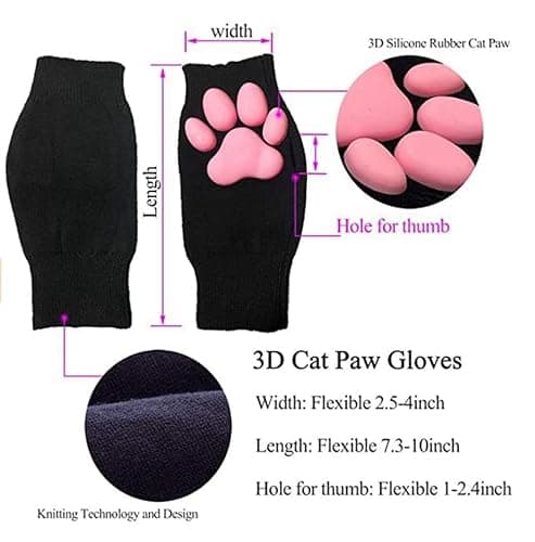 HOMEGYMFREE Cute Cat Paw Mittens Gloves, Kawaii Cat Cosplay Kawaii Soft 3D Toes Beans Fingerless Cat Claw Paws Pad Sleeve thumbnail 2