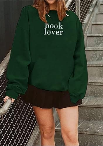 MOUSYA Book Lover Embroidered Sweatshirt Women Funny Reading Book Long Sleeve Shirt Casual Teacher Pullover Tops - XX-Large - Green thumbnail 4