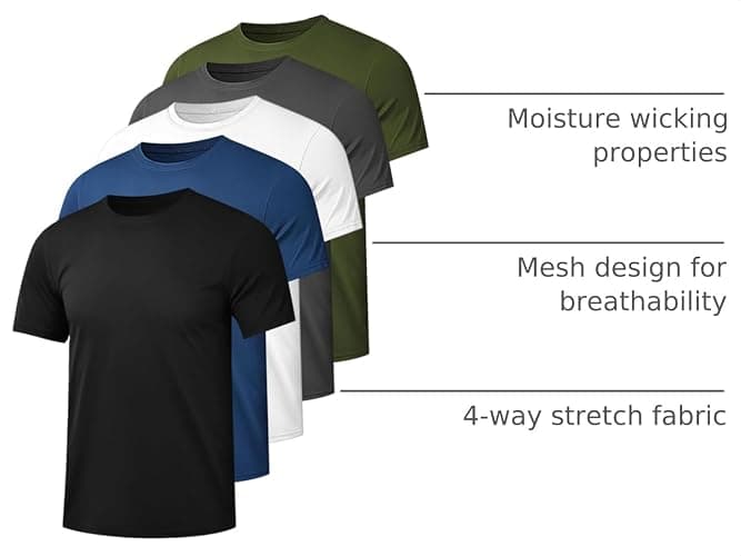 Kinglaman 1/4/5/6 Pack Men's Workout Gym Dry Fit Short Sleeve T Shirts | Quick Dry Fabric, Breathable Mesh, Moisture Wicking, Athletic Regular Fit, for Training, Running, All Sports Activities thumbnail 4