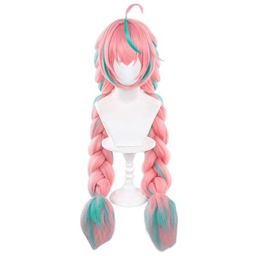 Servelove Game Pink Green Long Wig Braid Hair Characters Costume Wigs For Unisex Game Anime Role Play Halloween Christmas Party - Image 1