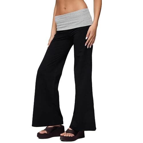 Keliholiyu Flare Legging Women Y2K Fold Over Low Rise Baggy Yoga Lounge Pants Wide Leg Foldover Bell Bottoms Priscilla Pants - Image 1