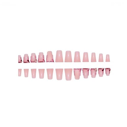 FIEONCIY Press on Nails Duck Shaped Glossy Full Cover Acrylic French False Nails with Designs Artificial Medium Duck Fake Nails with Charms Glue ons Fingernails for Women Girls(YZ05) thumbnail 2