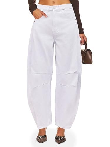 PLNOTME Women's Baggy Boyfriend Jeans Vintage Wide Leg Mid Rise Barrel Denim Ankle Pants thumbnail 2