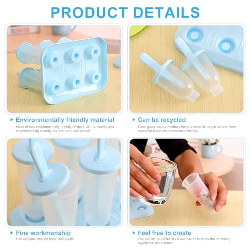 Popsicle Molds with Reusable Sticks, Ice Cream Popsicle Molds, 6-Cavity Ice Pops Maker, Easy to Use and Reusable (Blue-Small) thumbnail 3