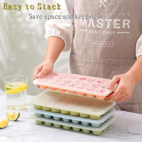 2 Pack Heart-Shaped Ice Cube Trays - 42 Holes Silicone Heart Ice Cube Tray with Lid, BPA Free and Dishwasher Safe, Mini Fun Ice Cube Mold, Easy to Remove (Pink + Blue) thumbnail 7