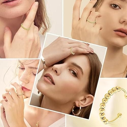 Bague Anti Stress Femme en Argent Sterling 925 Avec Perles Bague D'Anxiete Réglable Fidget Ring Bague Tournante Femme 925 Anxiété Fidget pour Femme Taille Réglable Bague Anti-Anxiété thumbnail 7