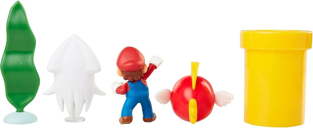 Nintendo Super Mario Underwater 2.5" Figure Diorama Play Set, Includes: Mario, Cheep-Cheep, Blooper, Mechanical Warp Pipe, Spinning Water Plant & Two Coins thumbnail 6