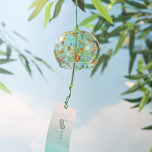 Japanese Glass Wind Chimes Bells Handmade Glass Suncatcher Birthday Christmas New Year Valentine's Day Mothers Day Back to School Gift Garden Home Decors, Red Orange thumbnail 2