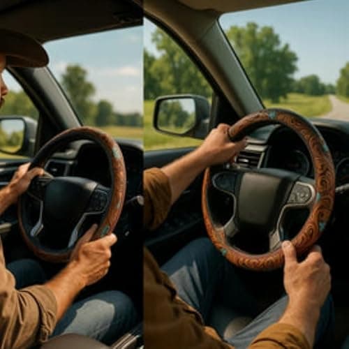 Retro Western Cowboy Car Universal Steering Wheel Cover, Repairig Universal Steering Wheel Cover, Universal 15 Inch,Anti-Slip Steering Wheel Covers, Breathable for Suvs,Trucks (Style B) thumbnail 5