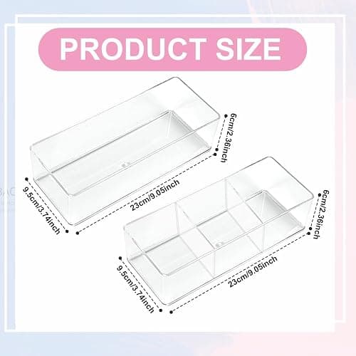 KARBAG Set of 2 Cosmetic Drawer Organiser, 3-Compartment & 1-Compartment Acrylic Makeup Organizer Stackable Organiser Makeup Vanity Organizer Trays Storage for Eyeshadow, Lipstick thumbnail 2