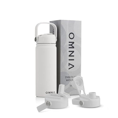 OMNIA Vacuum Insulated Stainless Steel Water Bottle, 2 Lids (Straw & Spout) Leakproof, BPA-Free, Reusable Flask, Hot & Cold Thermos for Sports, Gym, Travel, Outdoors (White, 540ML) - Image 1