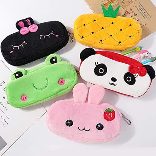 HSYHERE Creative Cute Lovely Funny Happy Animals Bear Frog Face Fruit Strawberry Watermelon Soft Stuffed Surface Clothes Zipper Pencil Box Pencil Case Pencil Holder Pouch Pen Bag - Red Ladybug thumbnail 2