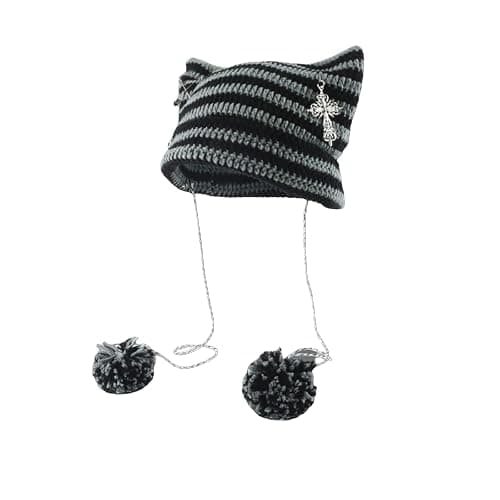 Crochet Hats for Women Vintage Beanies Women Fox Hat Grunge Goth Beanies Hat Y2K Accessories Slouchy Beanies for Women - Image 1