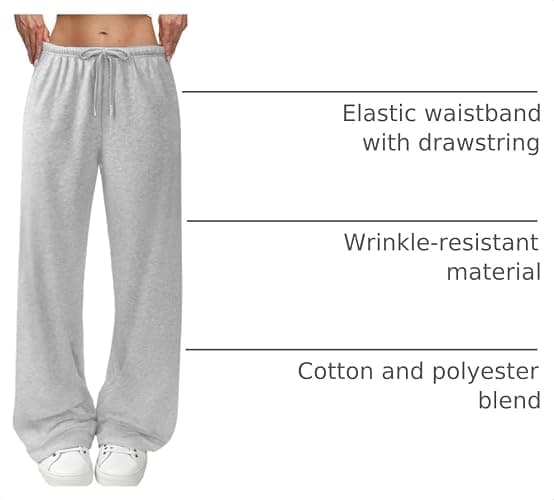 JEKAOYI Wide Leg Sweatpants for Women High Waisted Baggy Sweat Track Pants Drawstring Casual Lounge Pants with Pockets thumbnail 4