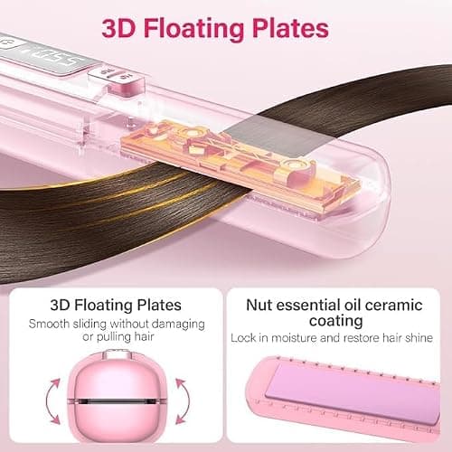 Cordless Hair Straightener and Curler 2 in 1 Mini Lightweight and Small USB Rechargeable with 4500mAh Battery 10s Fast Heating Portable Ceramic Flat Iron for Travel (Pink) thumbnail 5