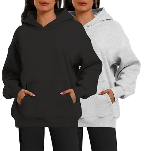 XFIFM 2 Pack Womens Oversized Hoodies Sweatshirts Fleece Hooded Pullover Tops Sweaters Casual Comfy Fall Fashion - Image 1