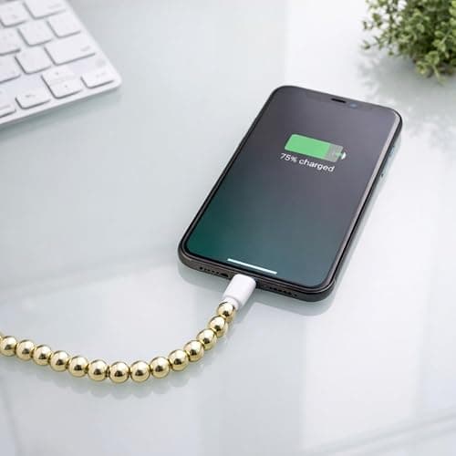 Stylish [Apple MFi Certified] Beaded Phone Charger Cable Metallic Colors USB Cable 2 in1 USB-C Charging Cord for Smartphones 3.3ft (Gold) thumbnail 5